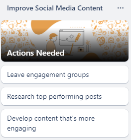 Steps to achieve "Improve Social Media Content" goal from Trello Boards